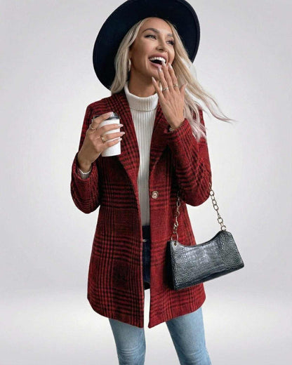 Verona Jacket by Lauven – Stylish women’s red plaid jacket with a slim fit and tailored silhouette.
