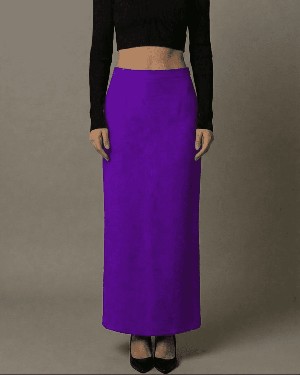 Violet Maxi Skirt by Lauven, high-waisted style showcasing smooth purple silhouette with elegant design.