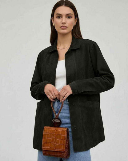 Noir Jacket by Lauven - Women’s Oversized Jacket with relaxed fit and button-down front in black.