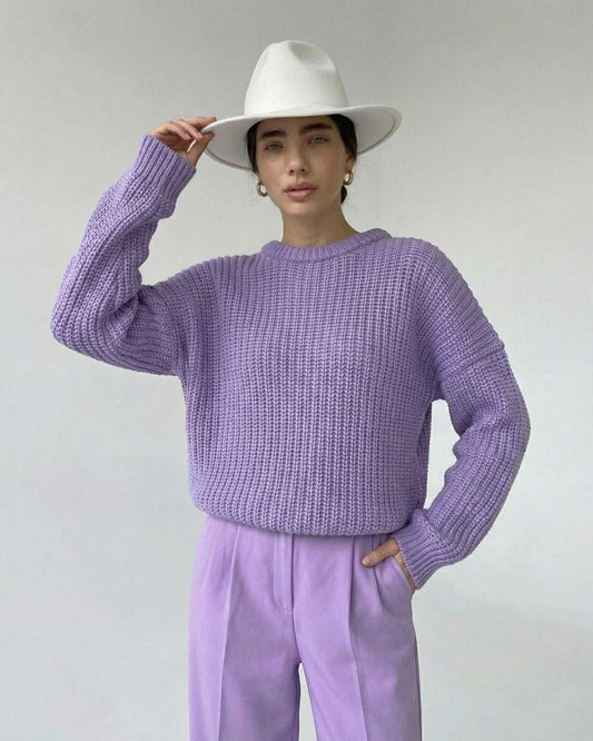 Lavande Sweater by Lauven - Textured Knit in Purple with Relaxed Fit, Ideal for Stylish Comfort.