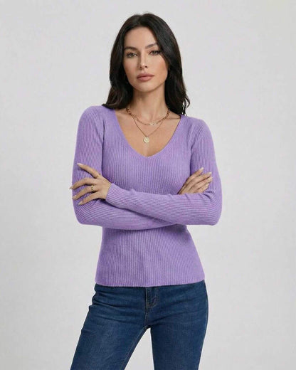 Lavender Bloom Pullover by Lauven - Women’s V-Neck Pullover Sweater in a chic slim fit.