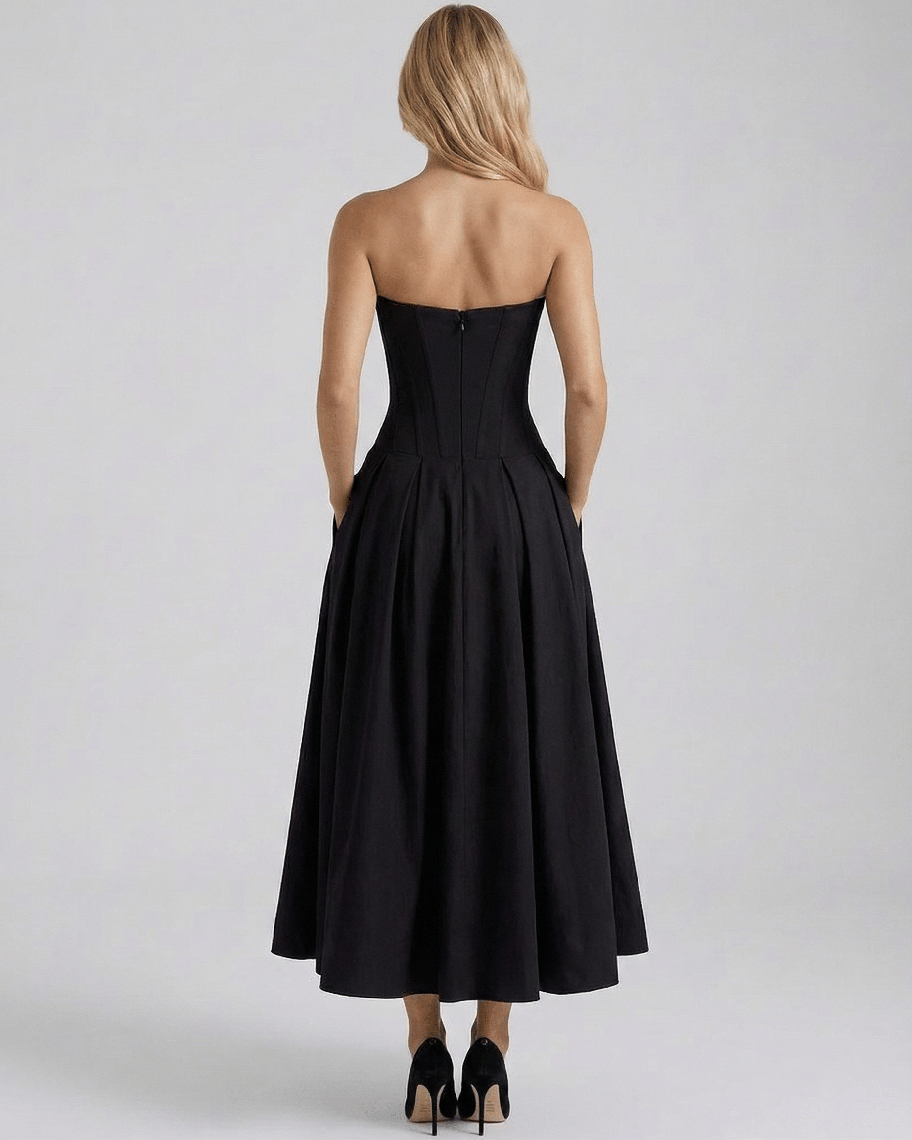 Aveline Midi Dress by Lauven, V-neck midi dress with structured polyester and elegant skirt, perfect for any occasion.