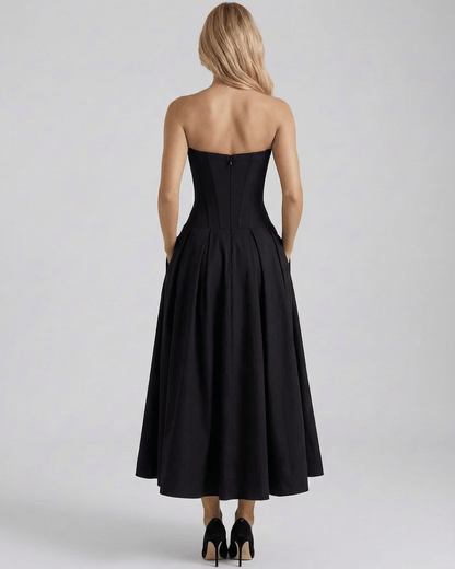 Aveline Midi Dress by Lauven, V-neck midi dress with structured polyester and elegant skirt, perfect for any occasion.
