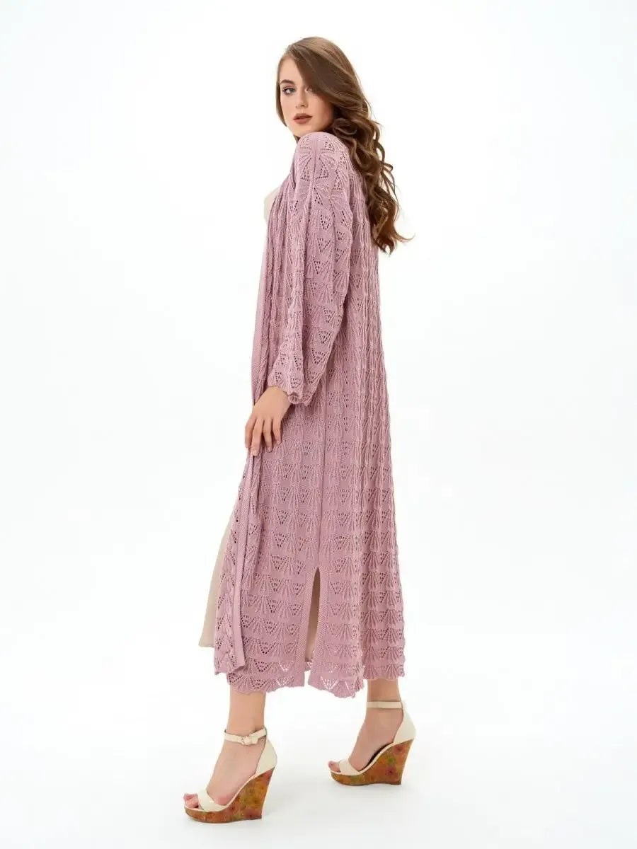 Rosemary Cardigan by Lauven, lightweight openwork summer cardigan in soft pink hue.