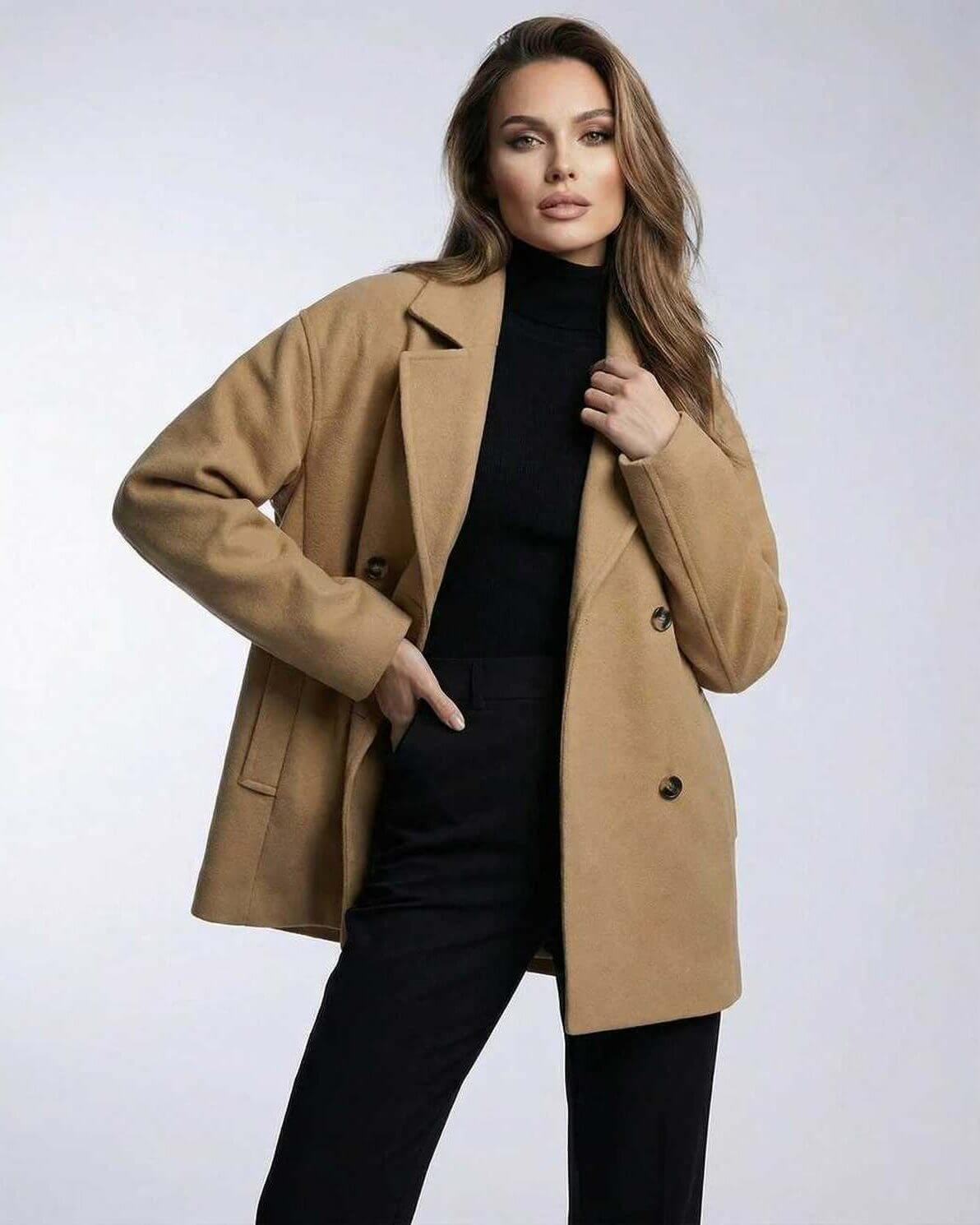 Monaco Jacket by Lauven – Women’s camel jacket with oversized tailored silhouette for modern layering.
