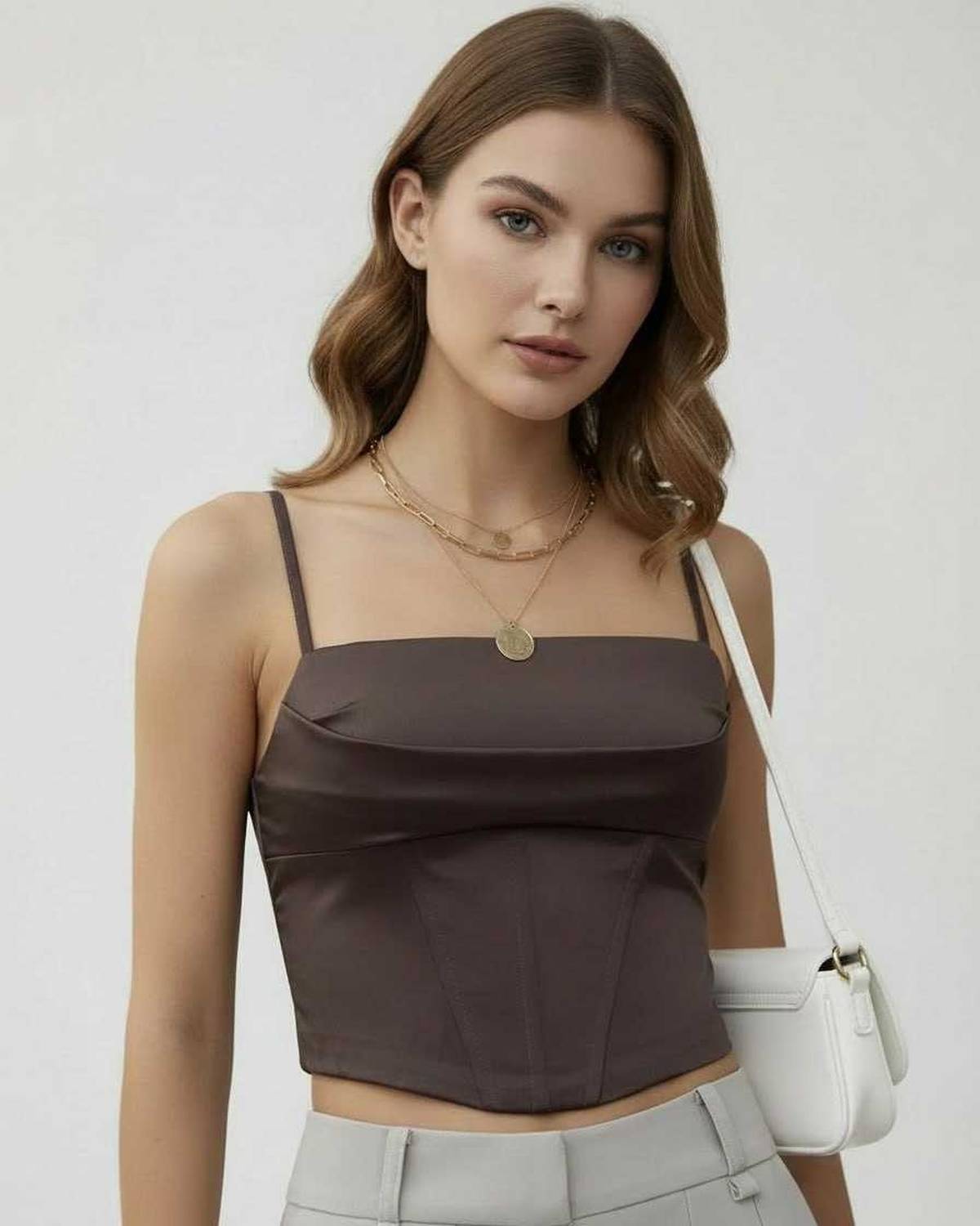 Luna Corset Top by Lauven, elegantly designed with structured satin fabric for a modern look.