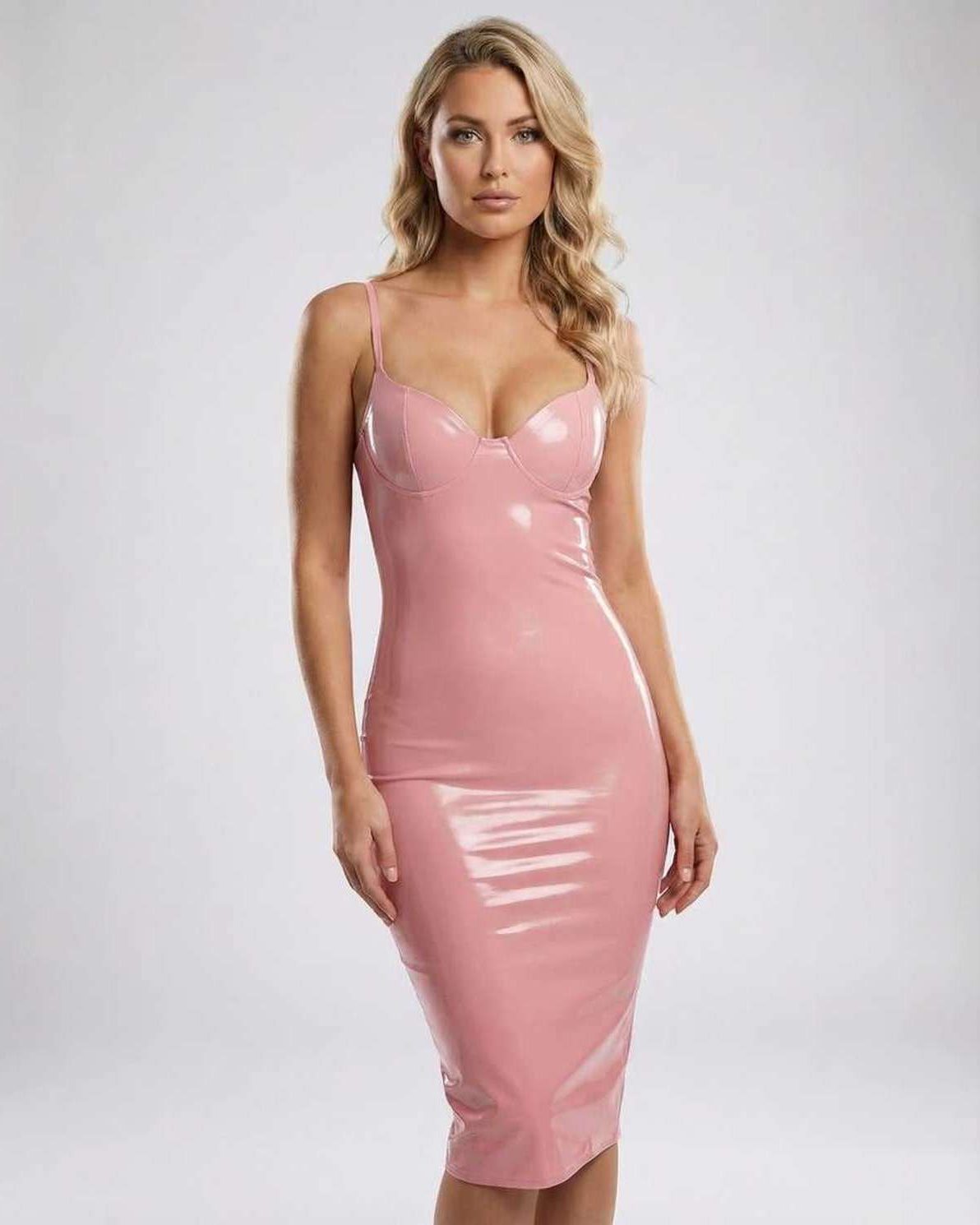 Luna Midi Dress by Lauven in soft pink, showcasing a sleek and sexy design perfect for parties.
