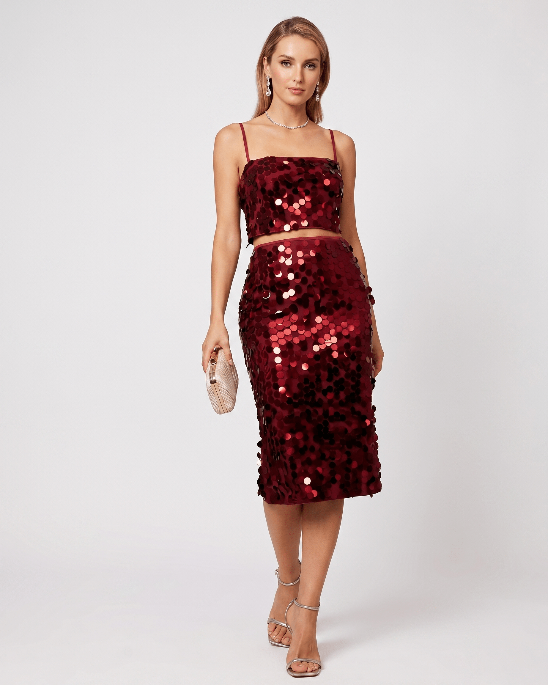 Lustra Sequin Set - High-shine two-piece evening set with sequins, sleek silhouette, modern glamour by Lauven.