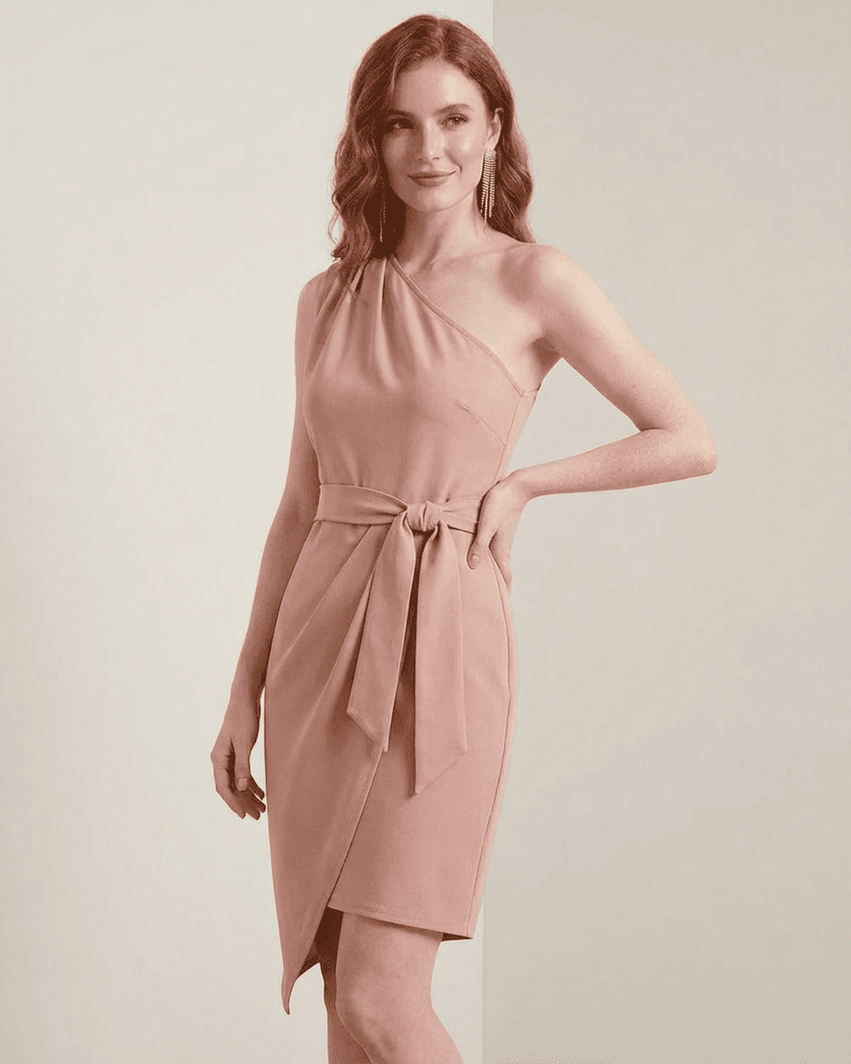 Lyra Mini Dress by Lauven - One-Shoulder Satin Bodycon with Asymmetrical Hem in Pink