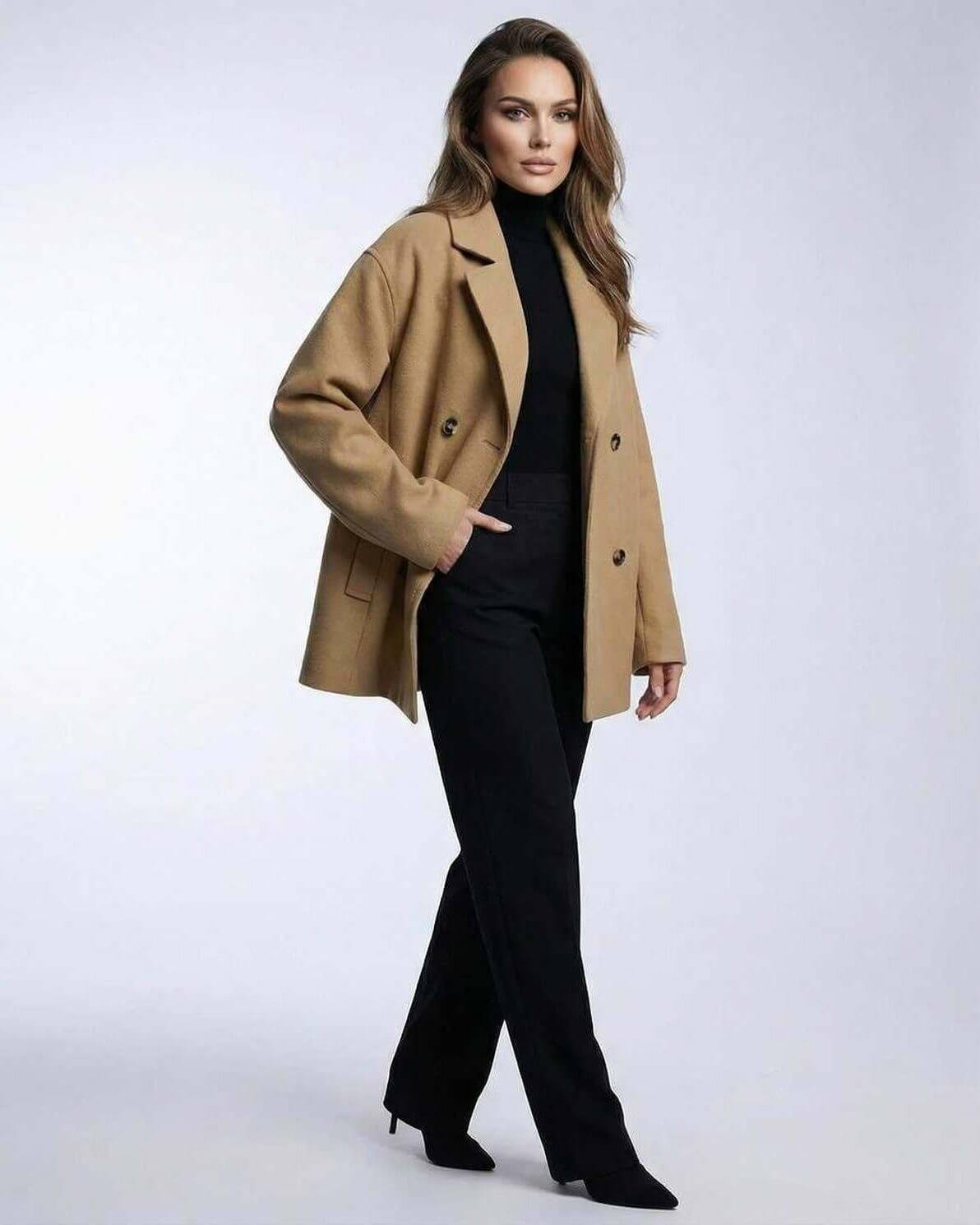 Monaco Jacket by Lauven - Women’s Camel Jacket with Oversized Tailored Silhouette for elegant layering.