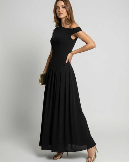 Monaco Maxi Dress featuring a sleek one shoulder design and flowing A-line silhouette by Lauven.