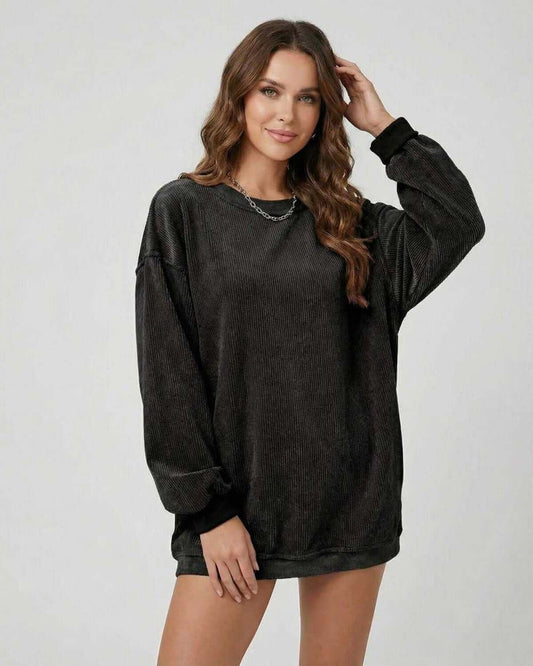 Lauven Monaco Sweater: Women's black oversized sweater with ribbed knit texture for elevated casual style.