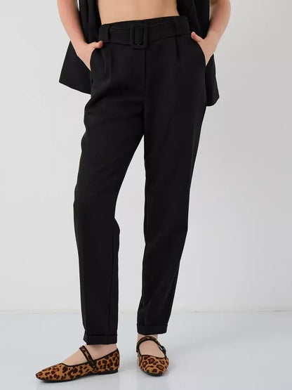 Noir Suit Set - Sophisticated high-waist black pants by Lauven, perfect for business or casual events.