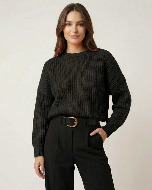 Noir Sweater by Lauven - Classic black knit with a refined casual fit, perfect for effortless sophistication.