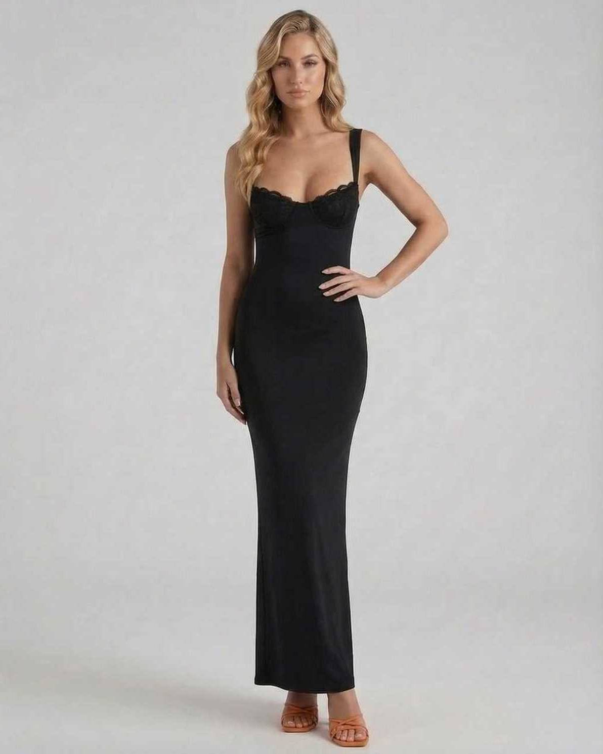 Women's Black Maxi Dress — Satin, Elegant, Formal, Evening, Cocktail Noiré Dress – Lauven Women's Black Maxi Dress — Satin, Elegant, Formal, Evening, Cocktail Noiré Dress – Lauven