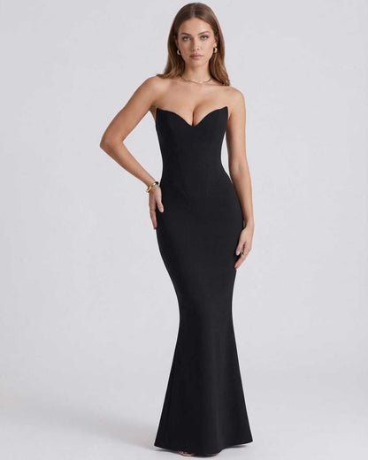 Noiré Maxi Dress in black, strapless design with sweetheart neckline and mermaid silhouette by Lauven, perfect for elegant occasions.