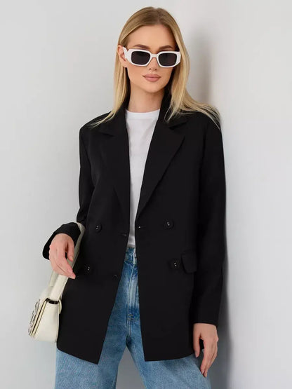 Nova Blazer by Lauven - Oversized black double-breasted women's blazer for a chic and sophisticated look.