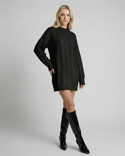 Nyx Sweater by Lauven, a black cable-knit sweater showcasing modern casual style.