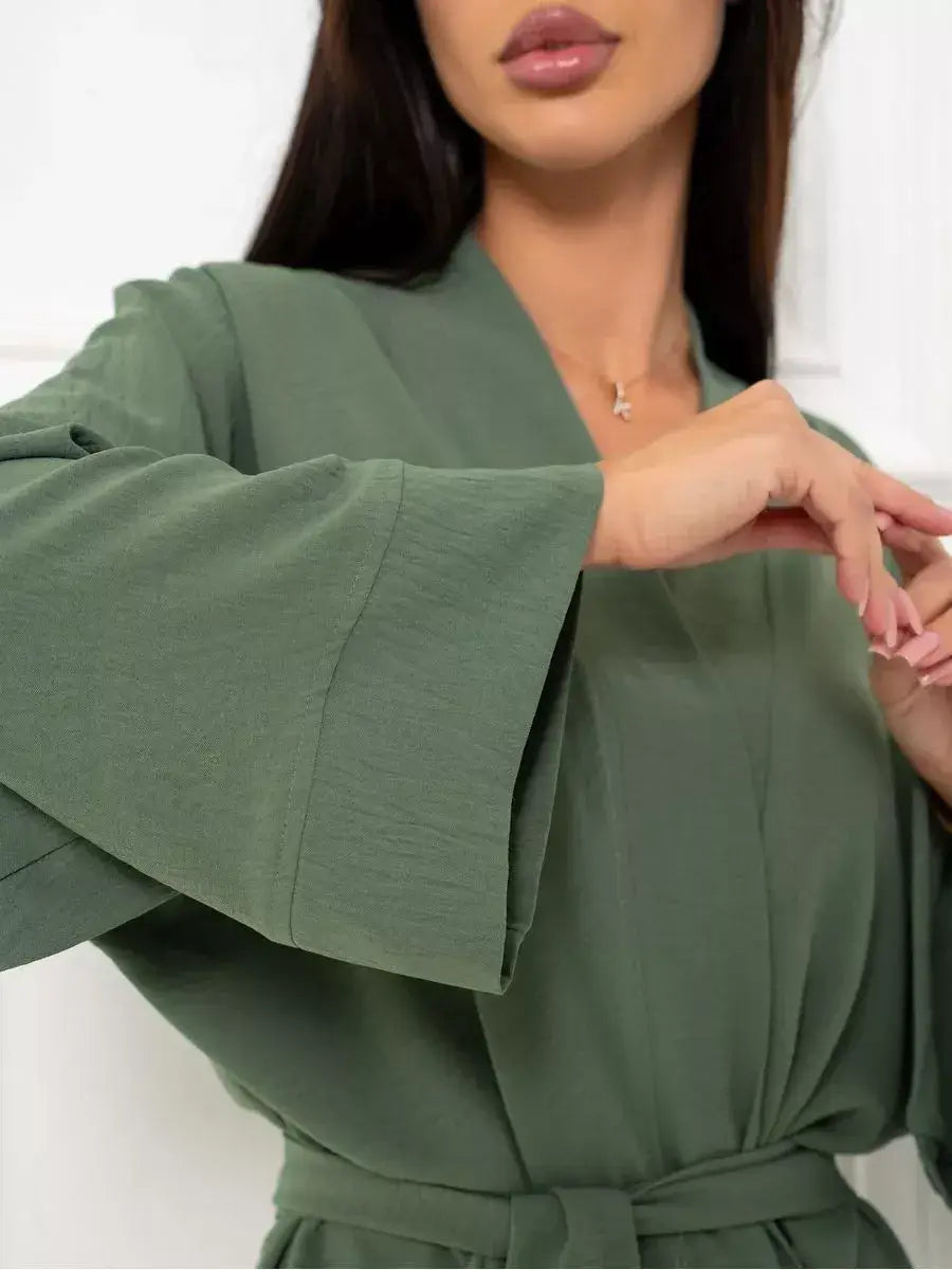 Olive Suit Set by Lauven, showcasing elegant oversized fabric with a silky-soft texture.