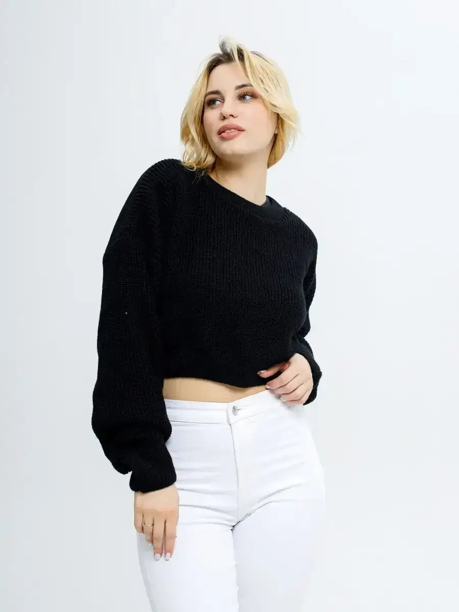 Onyx Pullover by Lauven, lightweight cropped knit in deep indigo, perfect for spring and summer styling.