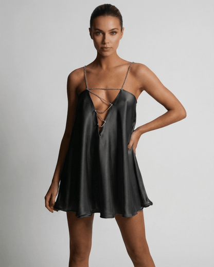 Midnight Mini Dress by Lauven, featuring a sexy A-Line silhouette and V-Neck, perfect for summer style.