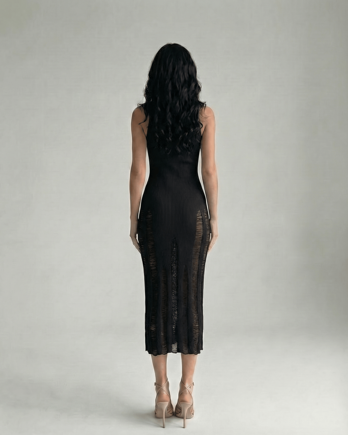 Orion Midi Dress - Sleek black bodycon design with refined silhouette, showcasing Lauven's modern minimalism.