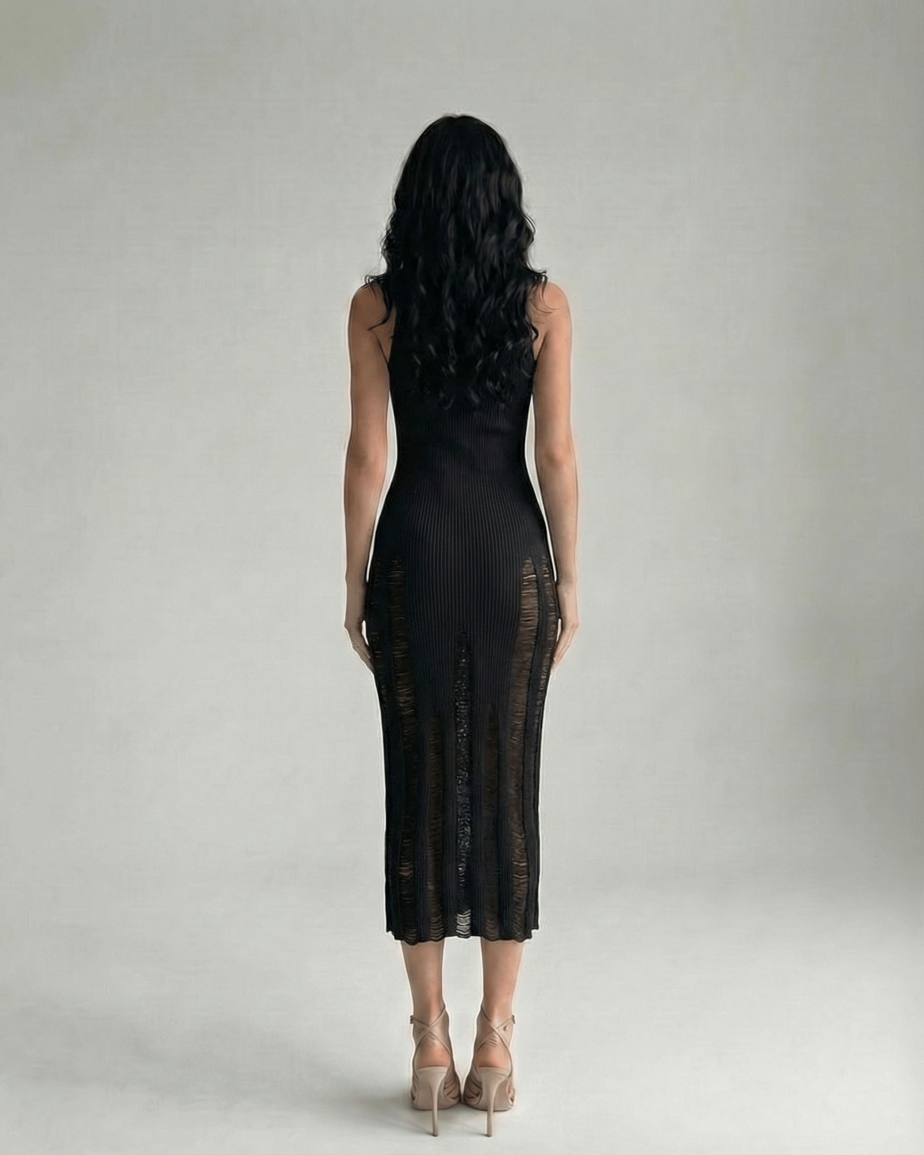 Orion Midi Dress - Sleek black bodycon design with refined silhouette, showcasing Lauven's modern minimalism.