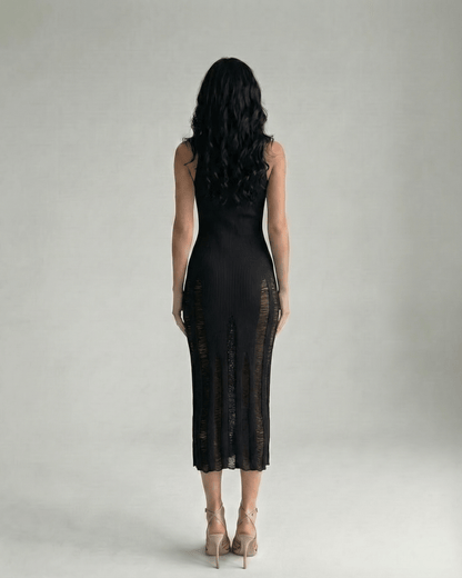 Orion Midi Dress - Sleek black bodycon design with refined silhouette, showcasing Lauven's modern minimalism.