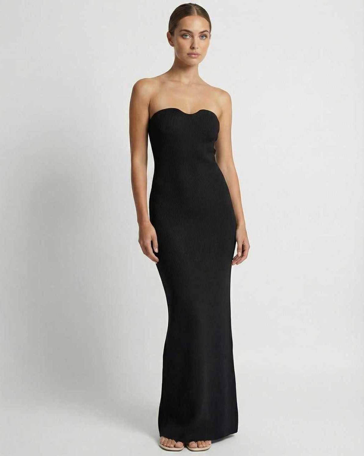 Noir Maxi Dress by Lauven - Strapless, slim fit, ankle-length black dress showcasing a sleek silhouette.