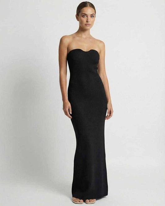Noir Maxi Dress by Lauven - Strapless, slim fit, ankle-length black dress showcasing a sleek silhouette.
