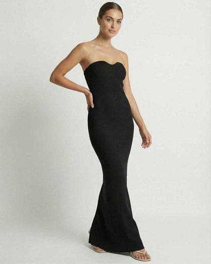 Noir Maxi Dress by Lauven: Strapless black slim fit ankle-length dress designed for a sophisticated and sexy style.