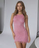 Aria Mini Dress by Lauven - Pink sequin sheath mini dress with frayed hem and a stylish fit.