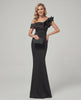 Velmora Maxi Dress featuring off-shoulder neckline, mermaid silhouette, ruffle detail by Lauven.