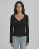 Monaco Pullover by Lauven, Women's Slim Fit V-Neck Long Sleeve Pullover with Button Detail, Black Sweater