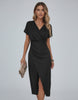 Elara Midi Dress - Elegant black wrap dress by Lauven, featuring a modern silhouette and flattering design.