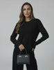 Vega Sweater by Lauven, women's black knit sweater with elegant collar, perfect for fall and winter fashion.