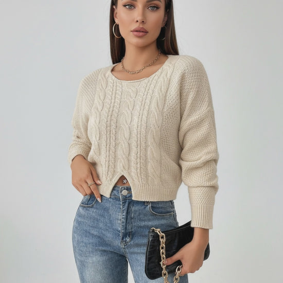 Sienna Sweater by Lauven - Women’s cable knit sweater with cropped silhouette, great for fall and winter styling.