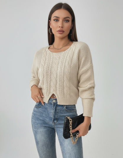 Sienna Sweater by Lauven - Women’s cable knit sweater with cropped silhouette, great for fall and winter styling.