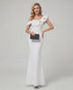 Velmora Maxi Dress with off-shoulder neckline and asymmetrical ruffle, by Lauven, offers a structured fit and elegant style.