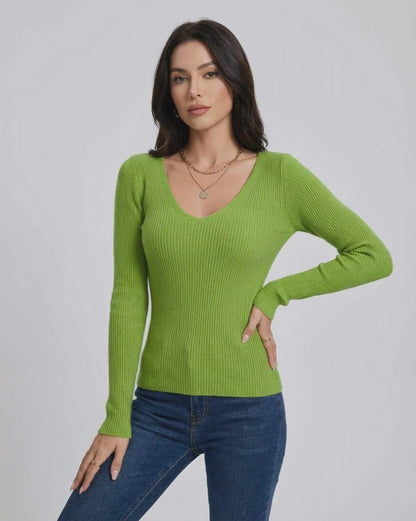 Verona Pullover by Lauven - Women’s V-Neck Slim Fit Sweater in vibrant green color