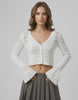 Elara Cardigan with cropped silhouette, openwork knit, V-neckline, by Lauven in elegant white.