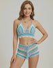 Azure Two-Piece by Lauven: Blue crochet knit swimwear showcasing a halter top and chic shorts.