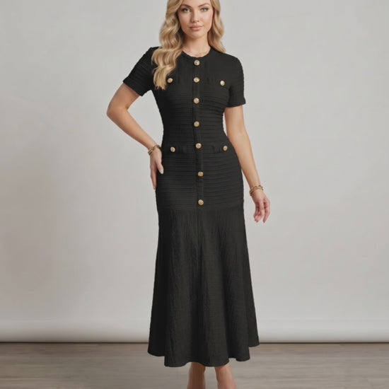 Aureline Maxi Dress by Lauven, featuring textured knit, round neck, and gently flared hem for a chic, refined look.