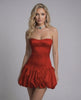 Scarlet Mini Dress by Lauven, strapless red bodycon mini dress showcasing a backless design and chic silhouette.