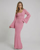 Roselle Maxi Dress in pink ribbed knit, long sleeve elegance, by Lauven, smooth sculpted drape for chic looks.