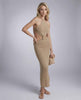 Elara Midi Dress, halter neck, backless allure, body-skimming fit, by Lauven, perfect for cocktail parties and weddings.