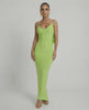 Lauven Luna Maxi Dress in sleek lime green featuring a sleeveless design and spaghetti straps for modern style.