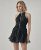 Noiré Mini Dress by Lauven showcasing ruched sequin details and halter neckline for a chic and elegant look.