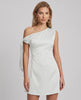 Veloura Mini Dress featuring a satin finish and asymmetric neckline by Lauven, perfect for modern, stylish occasions.