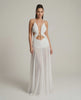 Seraphina Maxi Dress showcasing a deep V-neck, cut-out detail, and flowing silhouette by Lauven.